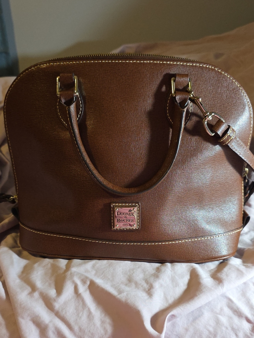 Dooney & Bourke Brown Leather Dome Satchel with Gold Hardware